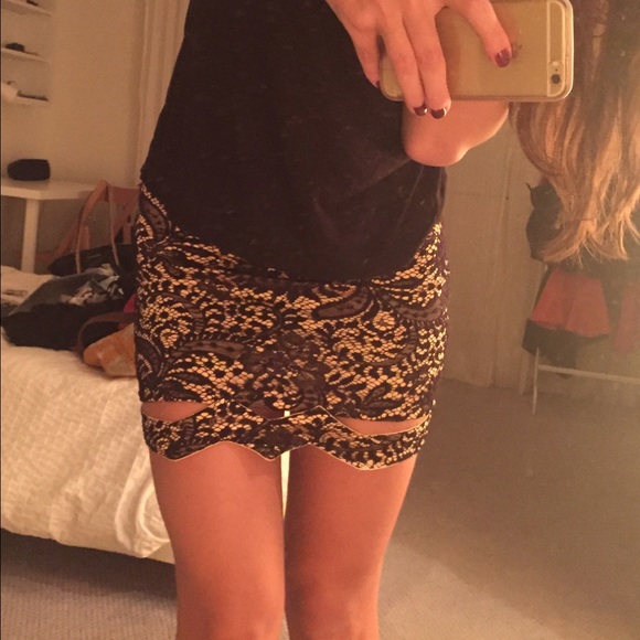 LF Dresses & Skirts - LF Nude & black lace asymmetrical bottom skirt