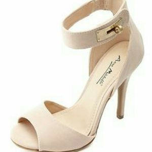 ANNE MICHELLE Nude Suede Peep Toe Heels
