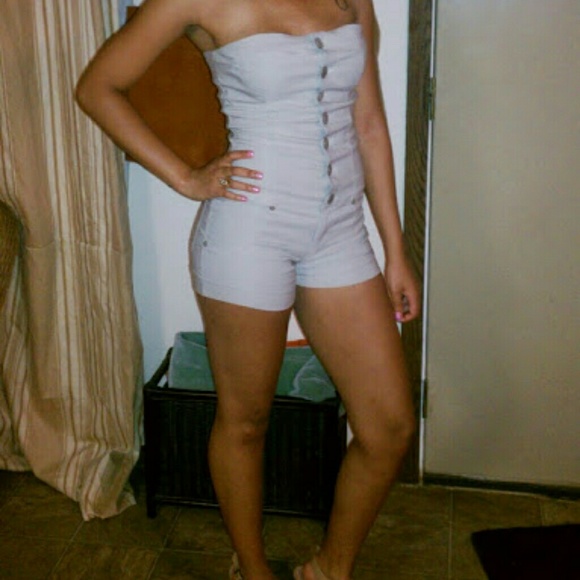 SOLD-Cute light beige denim like romper! - Picture 1 of 3