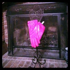 Bright pink leather gloves