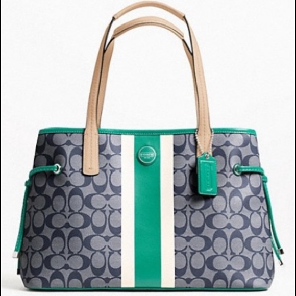 COACH Signature PVC Stripe Carryall Handbag