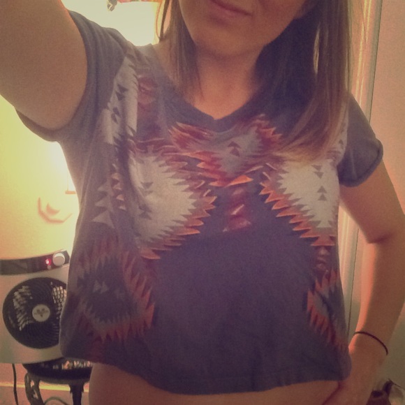 Greyblue shirt with Indian design crop top.