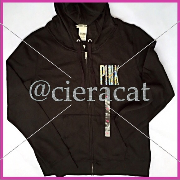 NWT PINK VS Black Bling ZipUp Hoodie - Picture 2 of 4