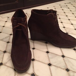 Ralph Lauren brown suede wedge lace up booties - 9
