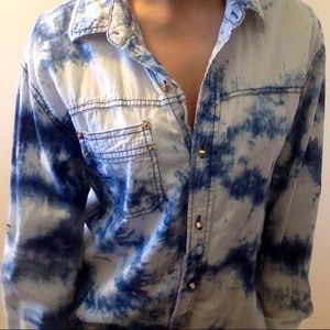 Tie Dye Denim Shirt with GOLD buttons 💛