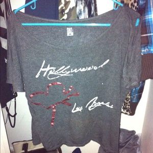 Grey shirt with graphic writing