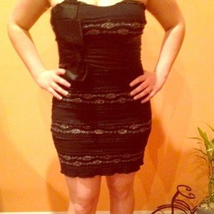 Black & silver ruffled mini dress