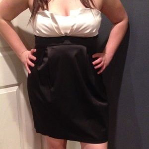 White ruffled top black cocktail dress