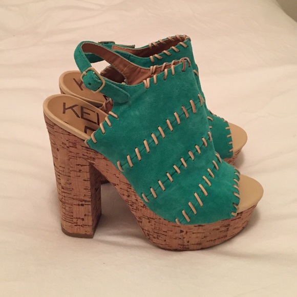 Kelsi dagger kelly green and cork stacked wedge