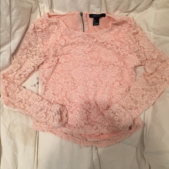 Long Sleeved Pink Lace Top