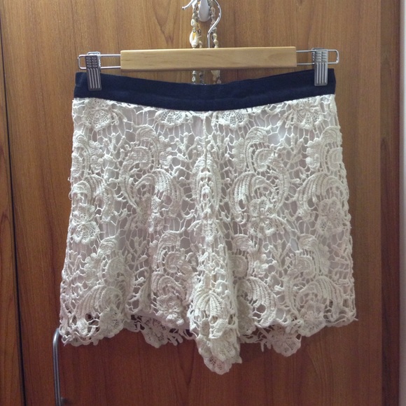 Cream crochet shorts