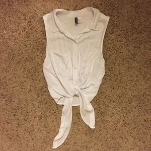 RESERVED!! White crop tie front shirt top