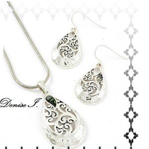 Beautiful Alabone Filigree Necklace & Earring set
