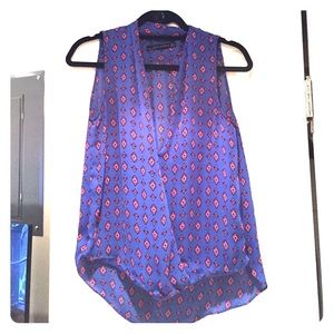 Tribal Blue & Red Draped Sleeveless Top