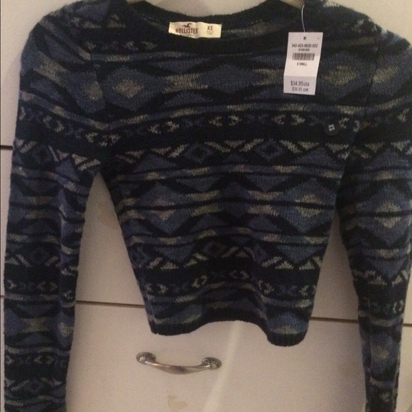 Brand new blue Aztec print cropped sweater - Picture 1 of 4