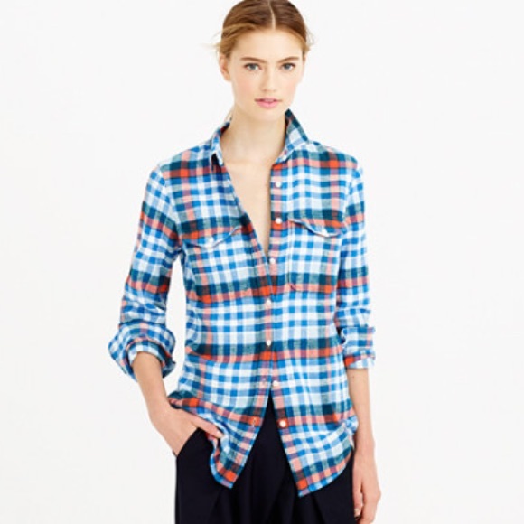 J crew boyfriend flannel shirt in horizon blue