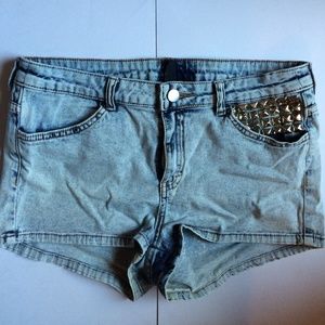 Acid Wash Hand-Studded Shorts