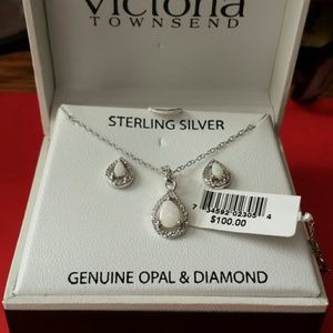 Genuine Opal & Diamond Earring & Necklace Set