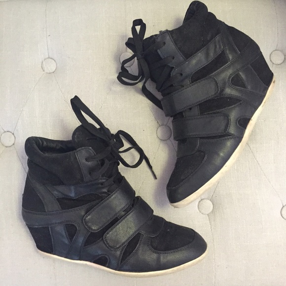 FOREVER 21 BLACK WEDGE SNEAKERS sz 10