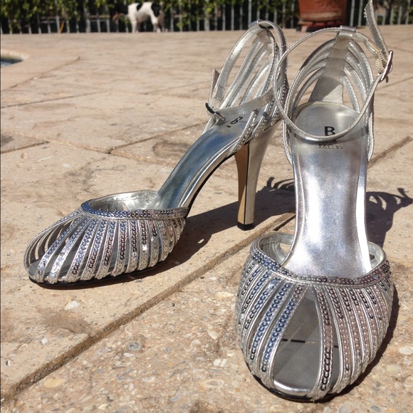 Bakers - Silver Sequence heels with ankle strap