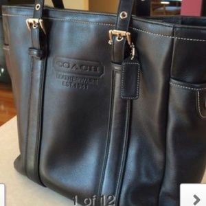 COACH BLACK LEATHER GALLERY TOTE Hamptons Gallery