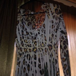 Long sleeve leopard and peacock dress hardly worn