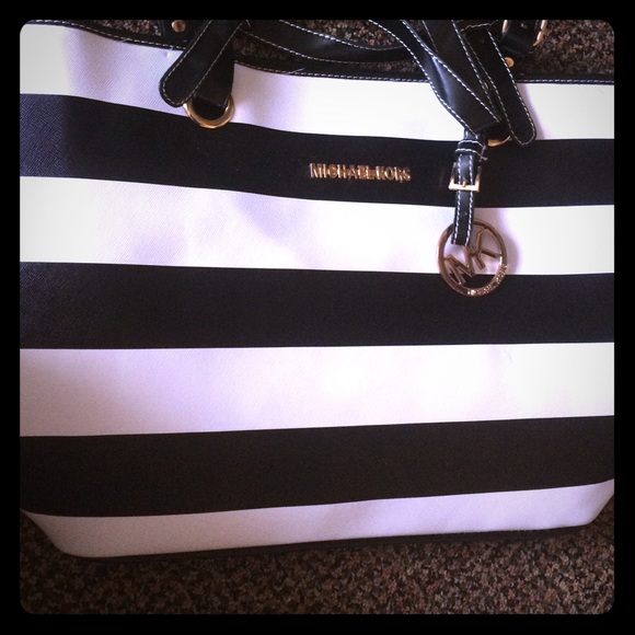 Michael Kors Black and White Striped Arm Bag