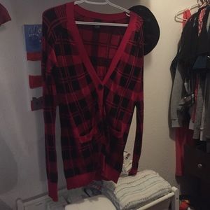 Cute red and black checkered cardigan