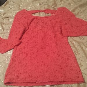 Coral/pink knitted top w/open back & bows
