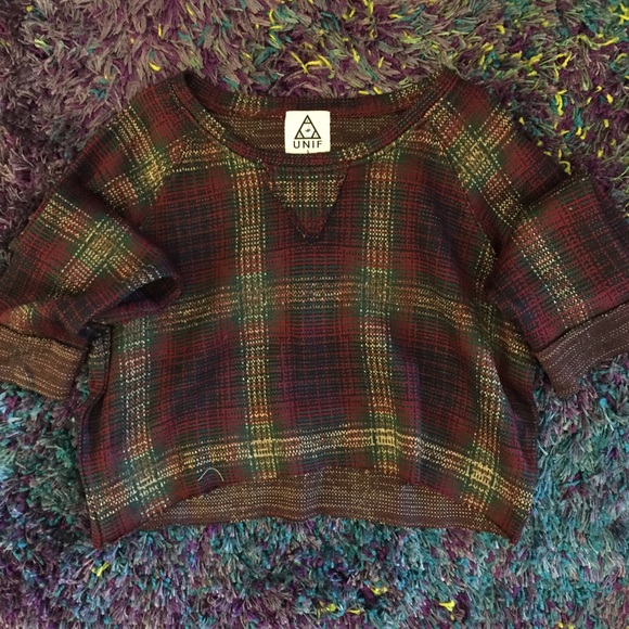 UNIF Nevermind Crop Plaid Sweater NWOT