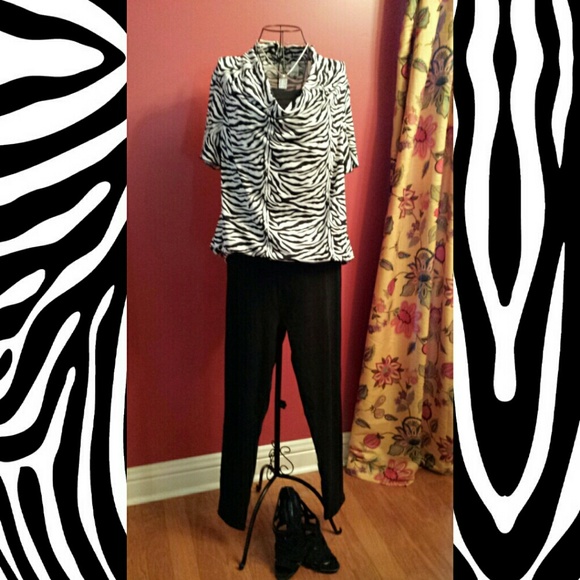 Cowl neck banded waist zebra print blouse.