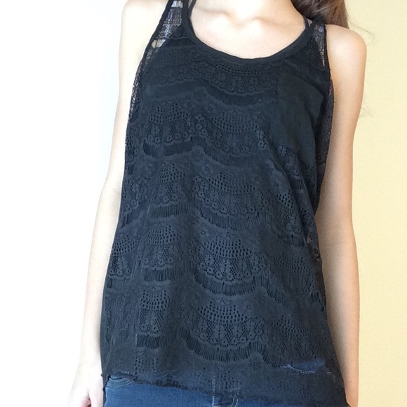 Black Lace T-back tank top.