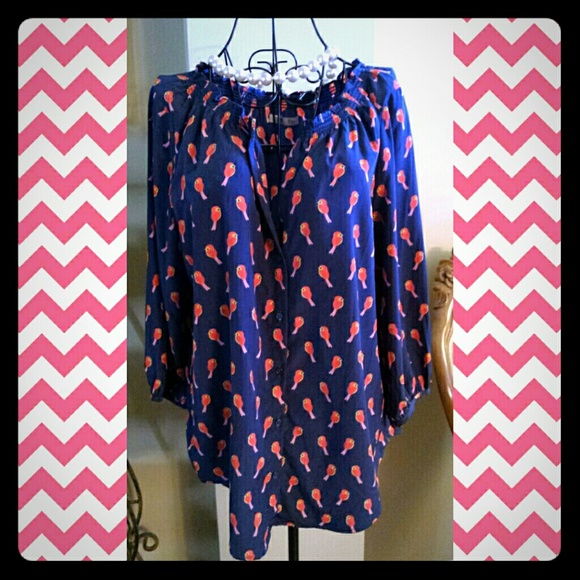 ADORABLE! Navy button down with birdies! NWT
