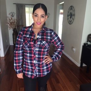 Platted Red & Navy Blue Long Sleeve Shirt