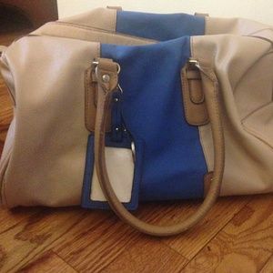 Blue and Light tan Handbag