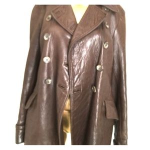 Leather dark brown half coat