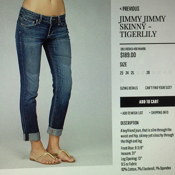 Paige Jeans Jimmy Skinny - 27 fits like a 28 or 29