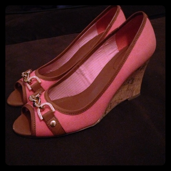 Coral peep toe work shoes