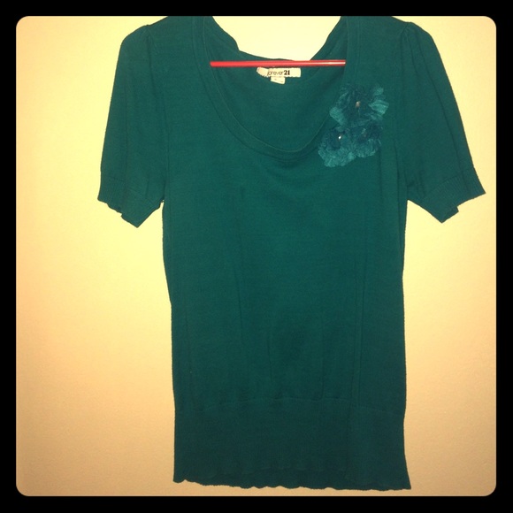Dark Teal sweater top with flower detail