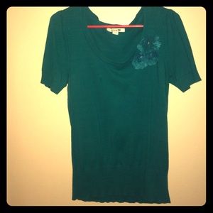 Dark Teal sweater top with flower detail