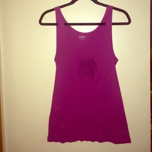 Dark magenta tank top with ruffle detail