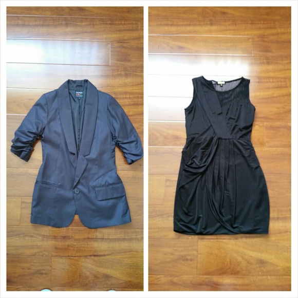 gray blazer and black dress