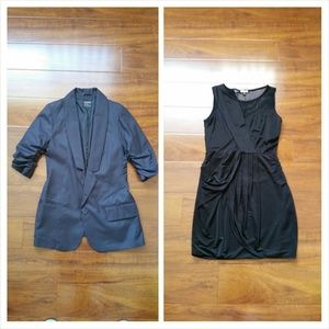 gray blazer and black dress