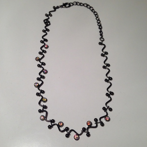Hematite necklace with rainbow rhinestones