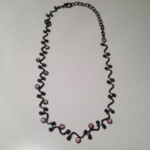 Hematite necklace with rainbow rhinestones