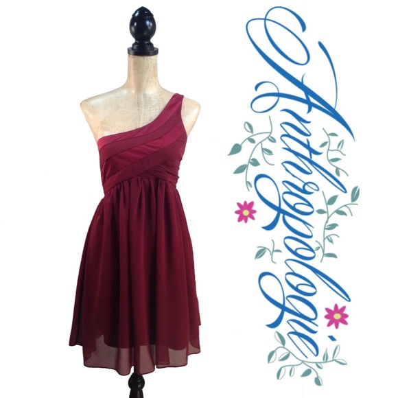 Anthropologie minuet wine one shoulder dress