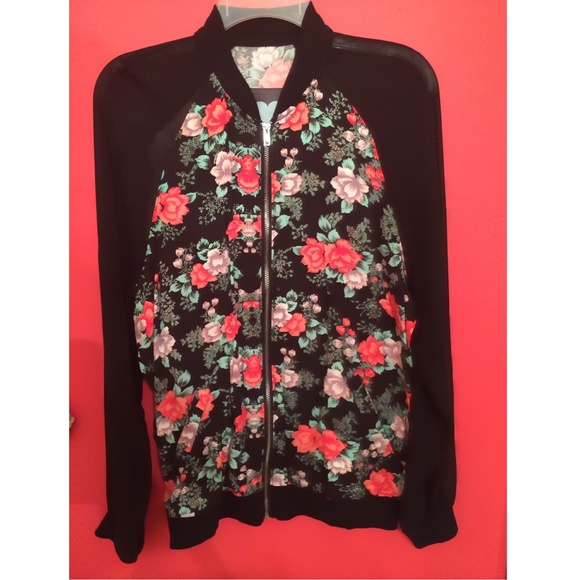 Floral Bomber Jacket w/ mesh sleeves