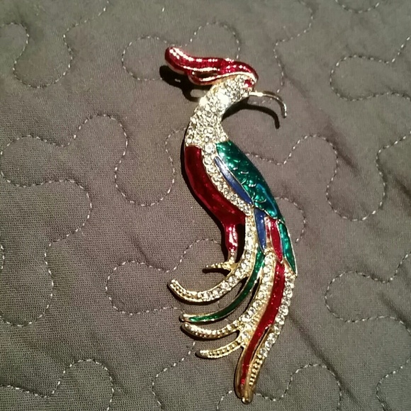 Enamel and crystal bold peacock broach pin