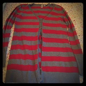 Red & Gray Striped Cardigan 💋