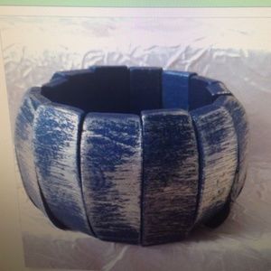 Black Wooden Cuff Elastic Stretch Wide Bangle